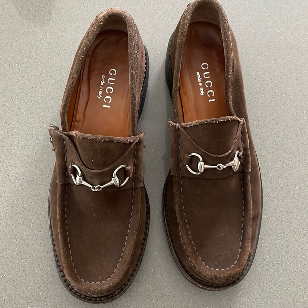 Gucci Vintage Brown Suede Horsebit Loafers